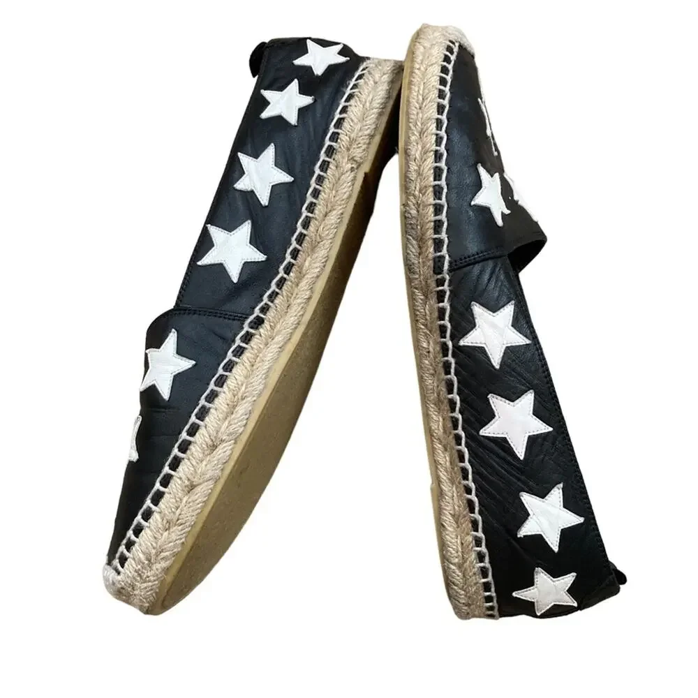 Yves Saint Laurent Black & White Leather Star Flat Espadrilles Size 39 or 9.
